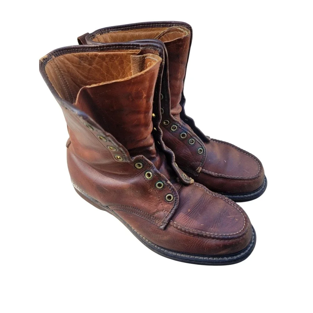 VTG 1960s Cushioned Gold Bond Work Boots Leather‎ Moc Toe Hunting Mens Size 10.5